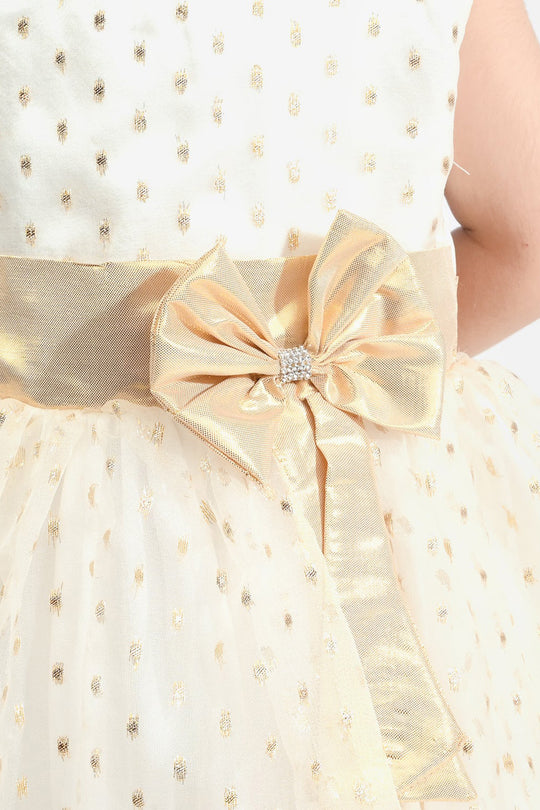 Girls Organza Fancy Frock Grace-White Gold