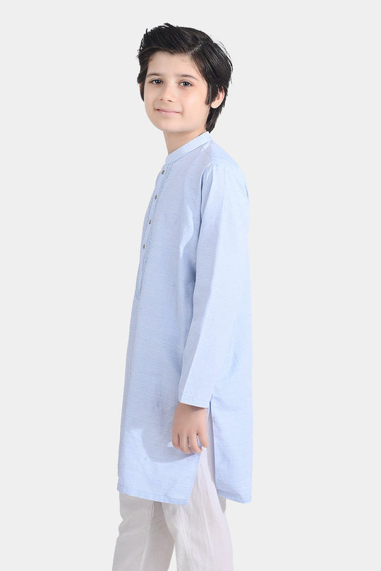 Boys Poly Viscose Embroidered Kurta (Slub EMB)-L.Blue