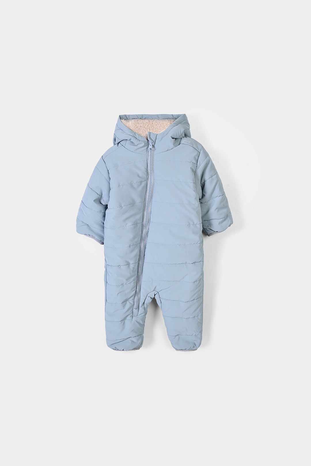 Infant Boys Puffer Romper Hooded Bear - BLUE