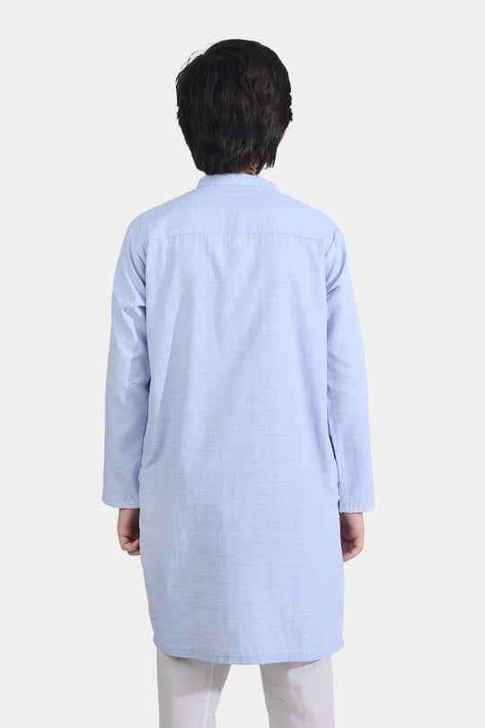 Boys Poly Viscose Embroidered Kurta (Slub EMB)-L.Blue