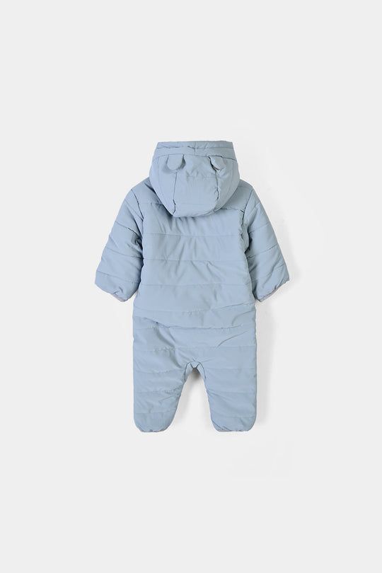 Infant Boys Puffer Romper Hooded Bear - BLUE