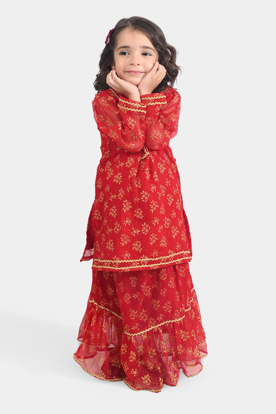 Girls Chiffon 2Pcs Little Gold-RED