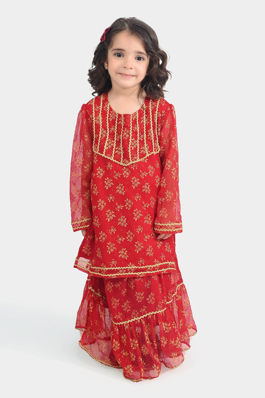 Girls Chiffon 2Pcs Little Gold-RED