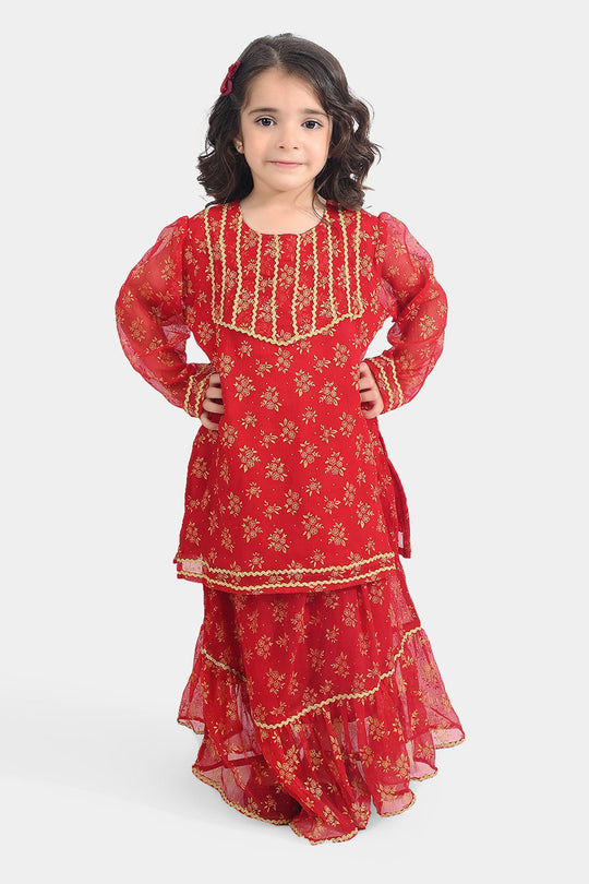 Girls Chiffon 2Pcs Little Gold-RED