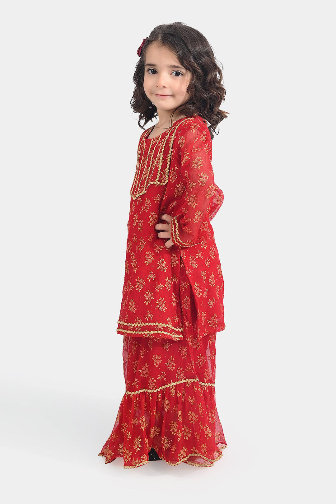 Girls Chiffon 2Pcs Little Gold-RED