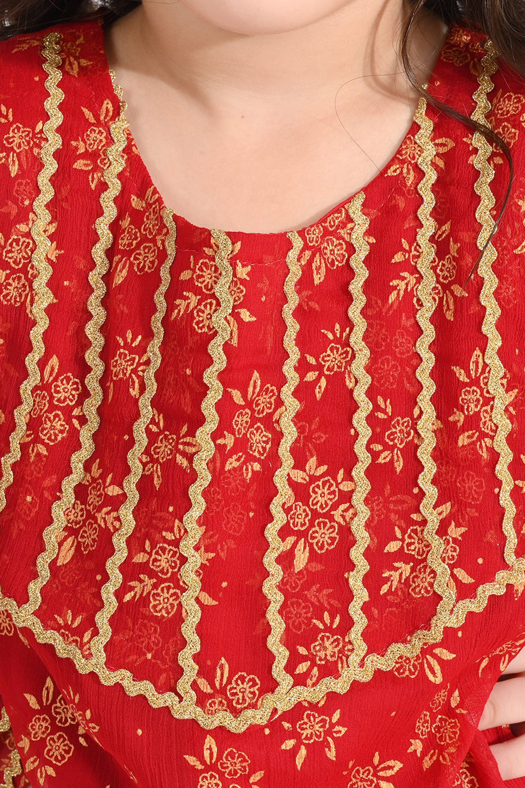 Girls Chiffon 2Pcs Little Gold-RED