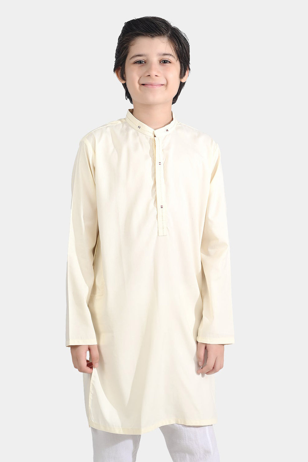 Boys Poly Viscose Embroidered Kurta (Contrast EMB)-Cream