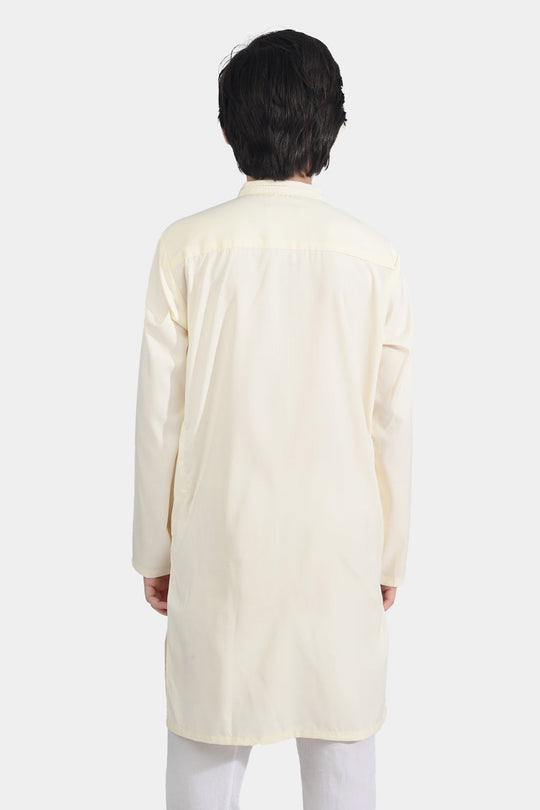 Boys Poly Viscose Embroidered Kurta (Contrast EMB)-Cream