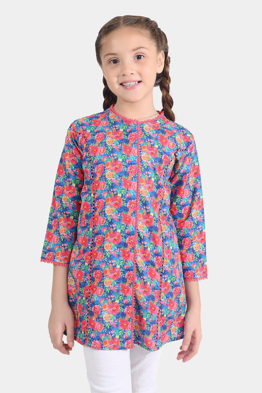Girls Cotton Poplin Printed Kurti Floral-Multi