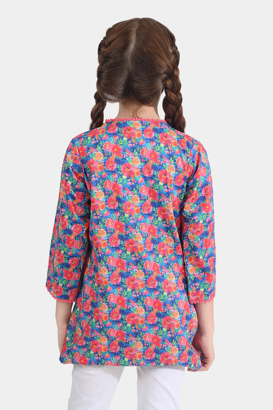 Girls Cotton Poplin Printed Kurti Floral-Multi