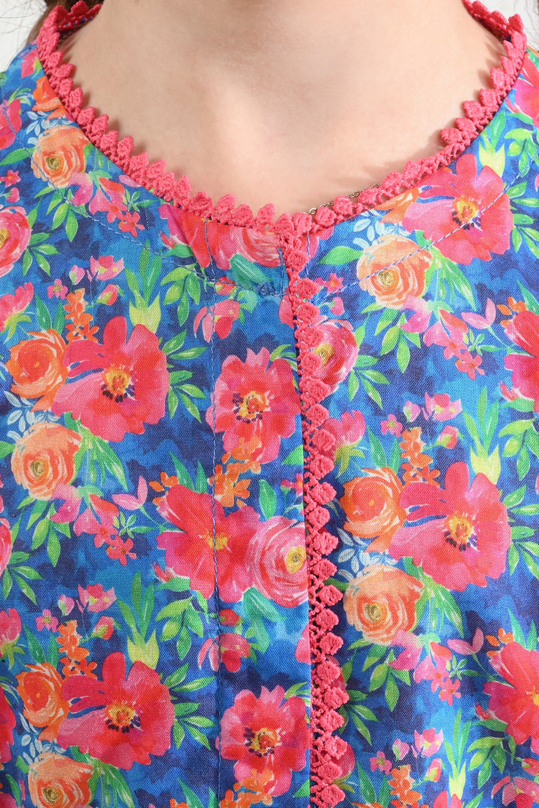 Girls Cotton Poplin Printed Kurti Floral-Multi