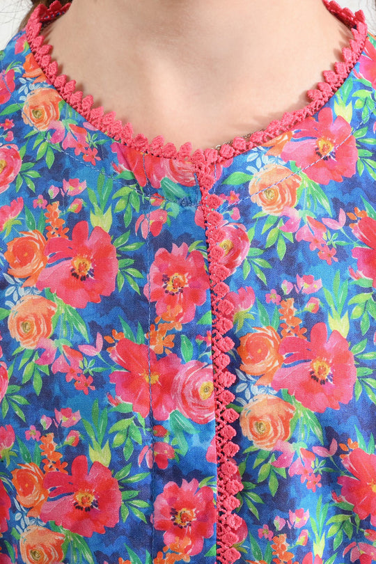 Girls Cotton Poplin Printed Kurti Floral-Multi