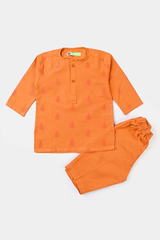 Infants Boys Cotton Slub Shalwar Suit (DAMASK)-B.Orange