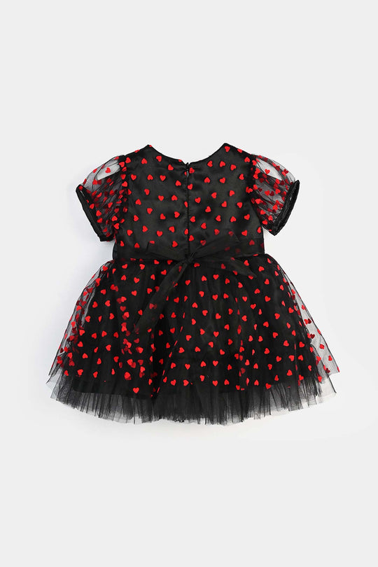 Infant Girls Velvet Fancy Frock-Heart-Red