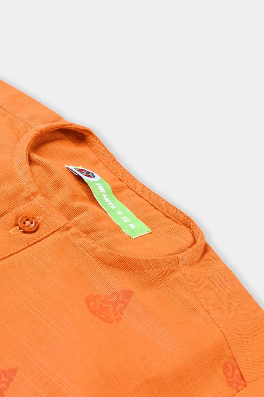 Infants Boys Cotton Slub Shalwar Suit (DAMASK)-B.Orange