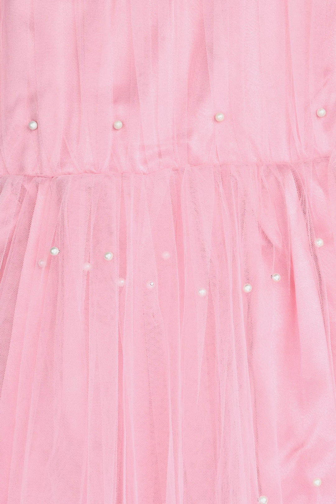 Girls Net Fancy Frock Pearls-PINK