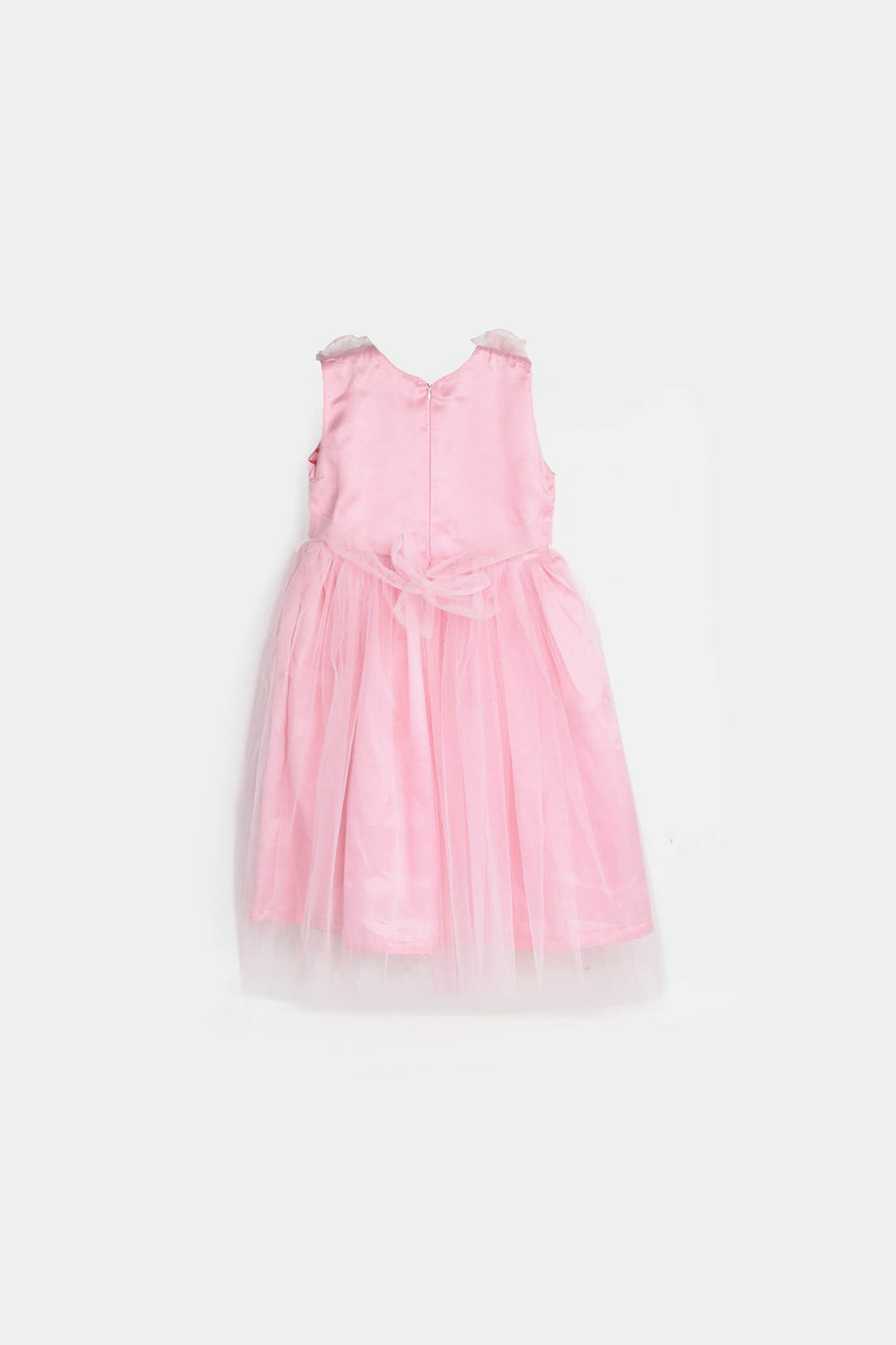 Girls Net Fancy Frock Pearls-PINK