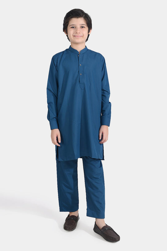 Boys Poly Viscose Kurta Pajama Suit (Monotone)-T.Blue