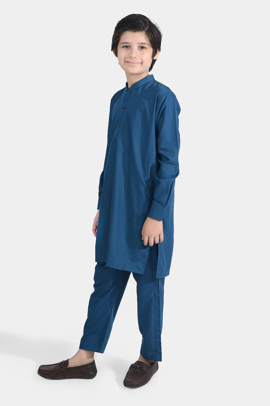 Boys Poly Viscose Kurta Pajama Suit (Monotone)-T.Blue