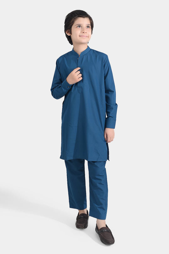 Boys Poly Viscose Kurta Pajama Suit (Monotone)-T.Blue
