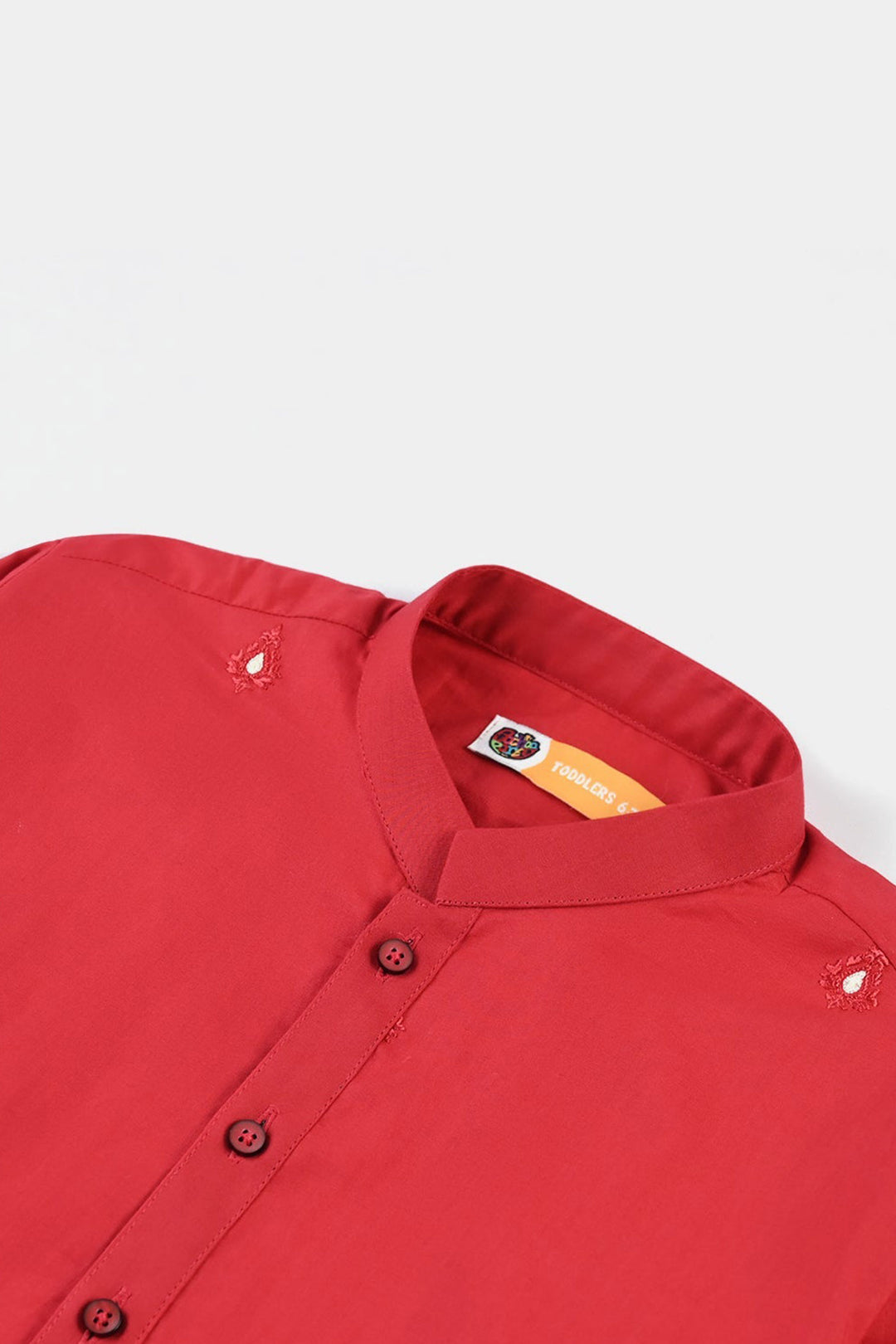Boys Cotton Poplin Embroidered Kurta (Ornamental)-Red