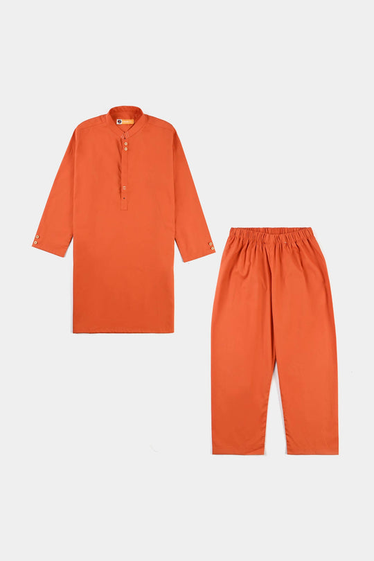 Boys Cotton Poplin Kurta Pajama Suit-BROWN