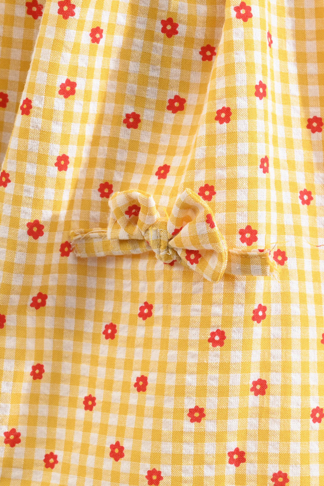 Girls Cotton Casual Frock Yellow Checks-Mustard