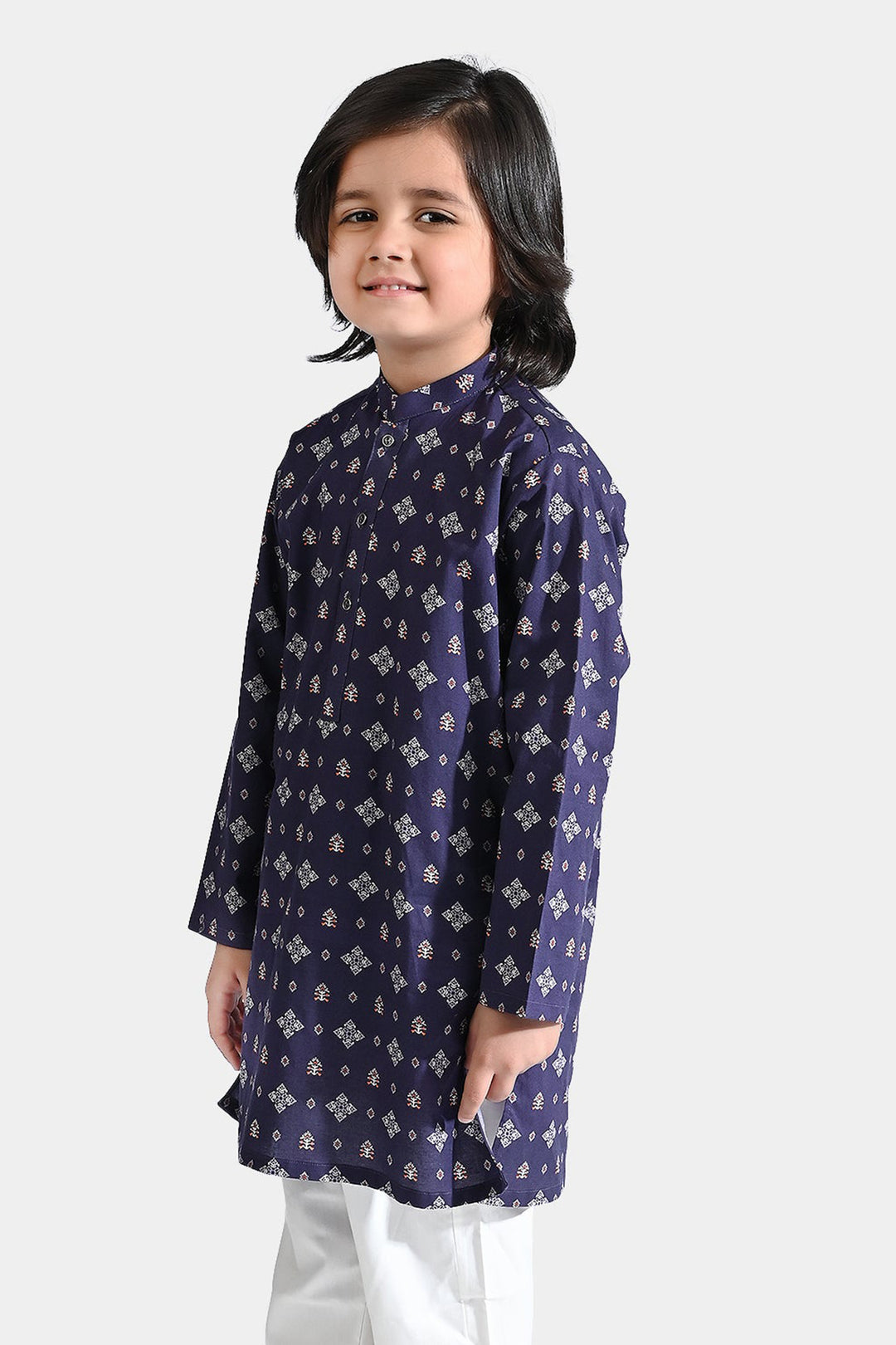 Boys Cotton Printed Kurta (Tribal Motif)-Blue