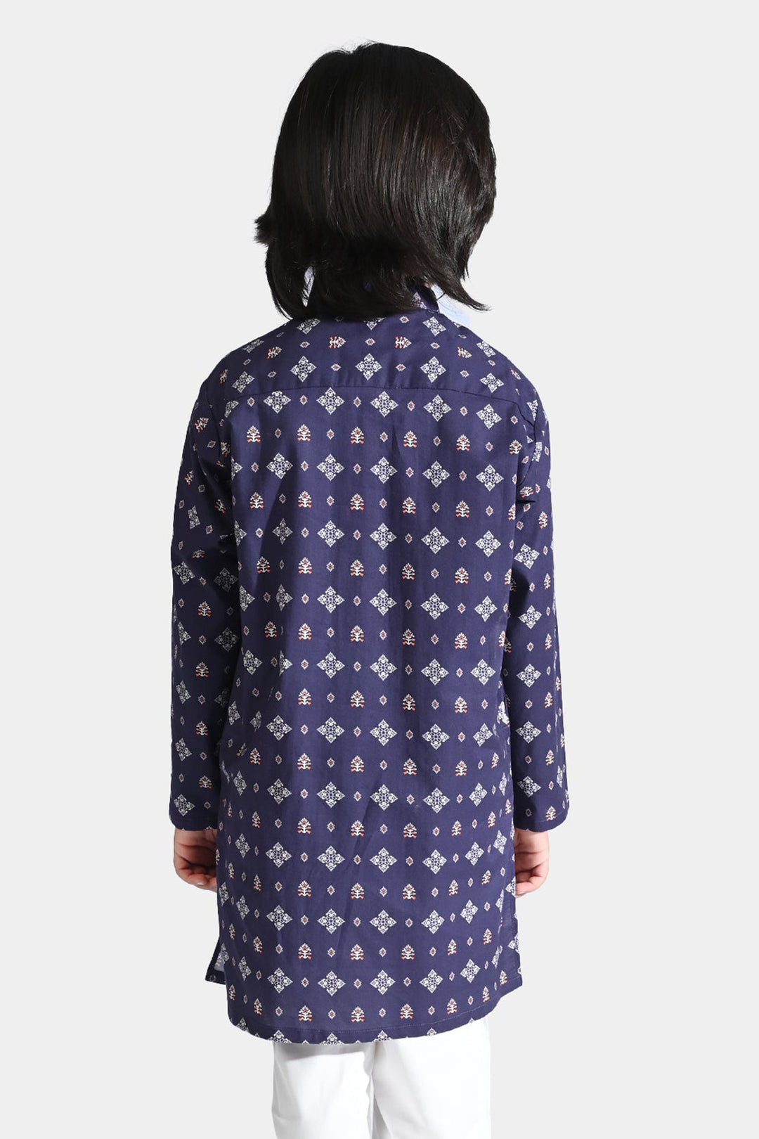 Boys Cotton Printed Kurta (Tribal Motif)-Blue