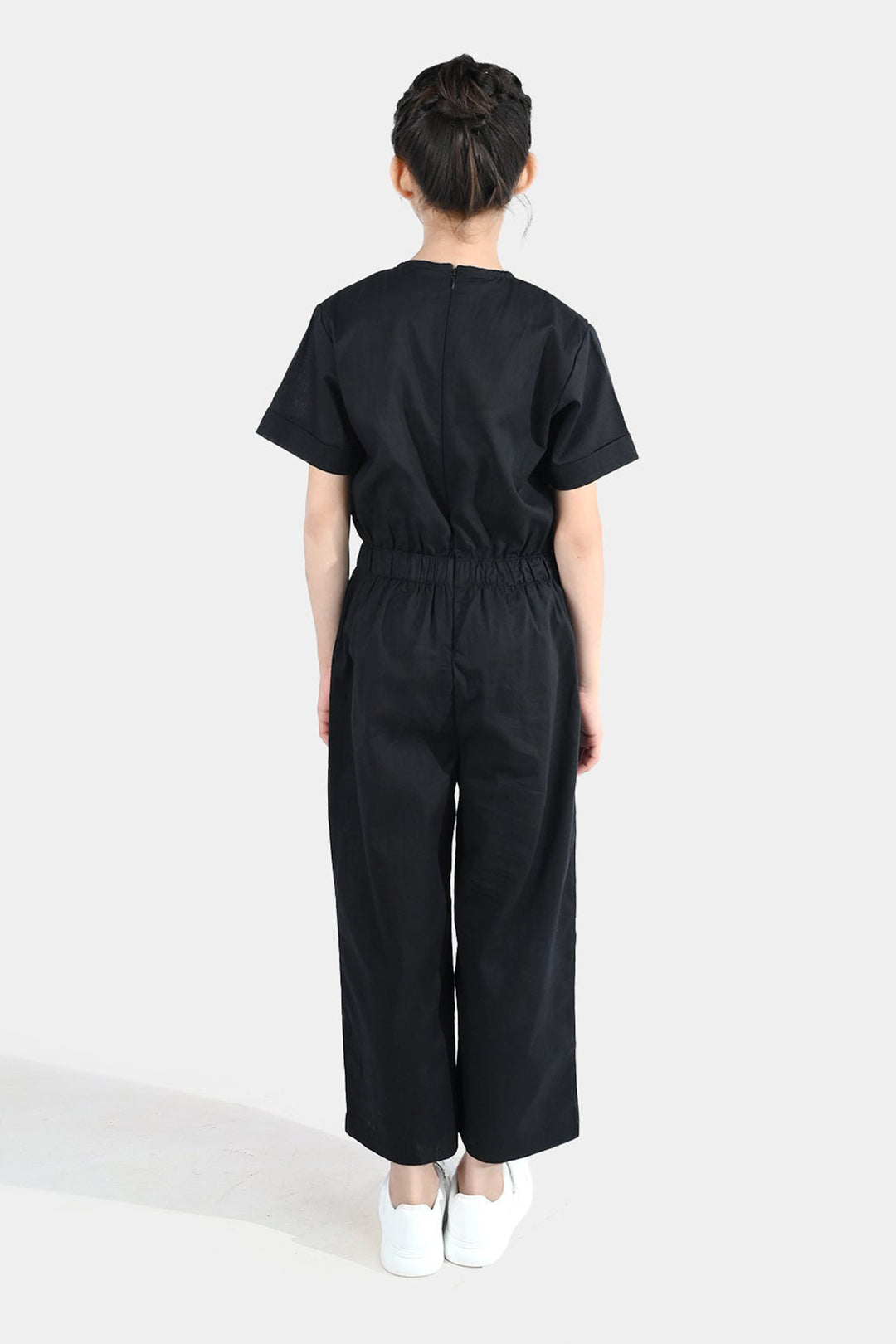 Girls Cotton Emb Jumpsuit Beauty-BLACK