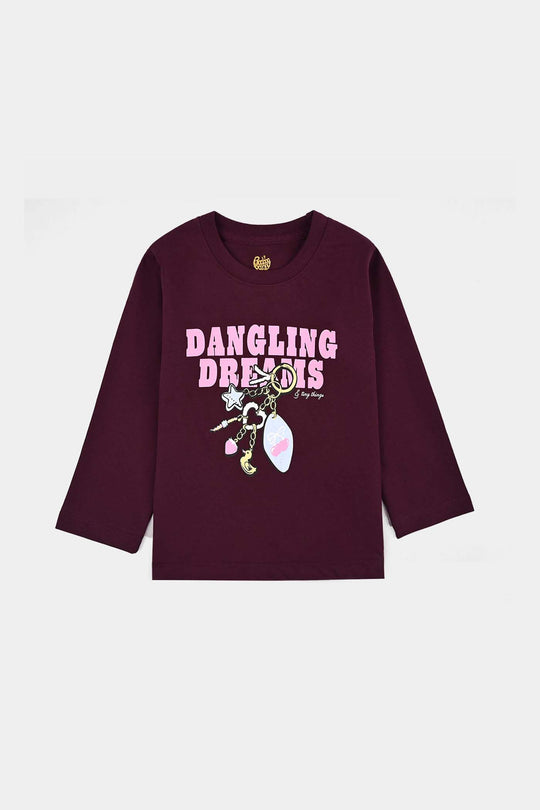 Girls Cotton Jersey T-Shirt Dangling Dreams - Maroon