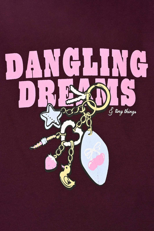 Girls Cotton Jersey T-Shirt Dangling Dreams - Maroon