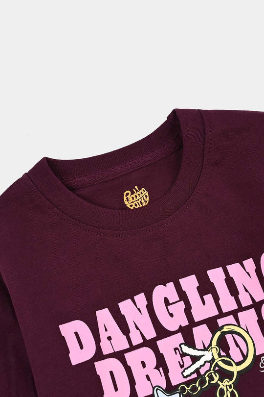 Girls Cotton Jersey T-Shirt Dangling Dreams - Maroon