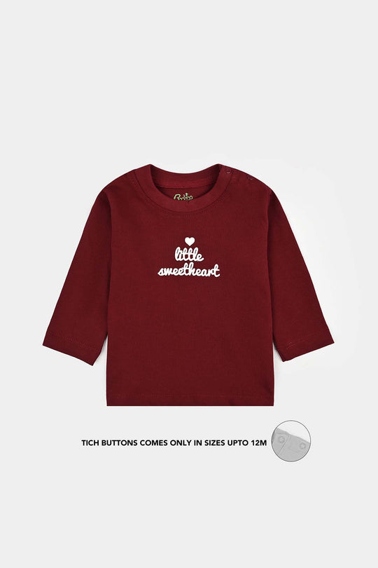 Infant Girls Cotton Jersey T-Shirt little Sweet Heart - Maroon