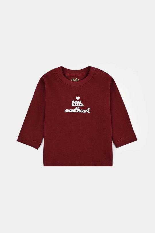 Infant Girls Cotton Jersey T-Shirt little Sweet Heart - Maroon