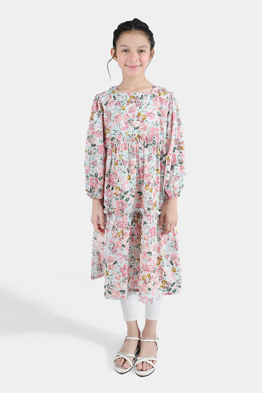 Girls Polyester Printed Frock Whimsical -Multi