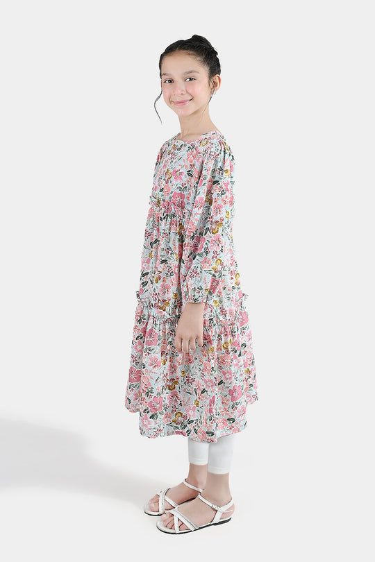 Girls Polyester Printed Frock Whimsical -Multi
