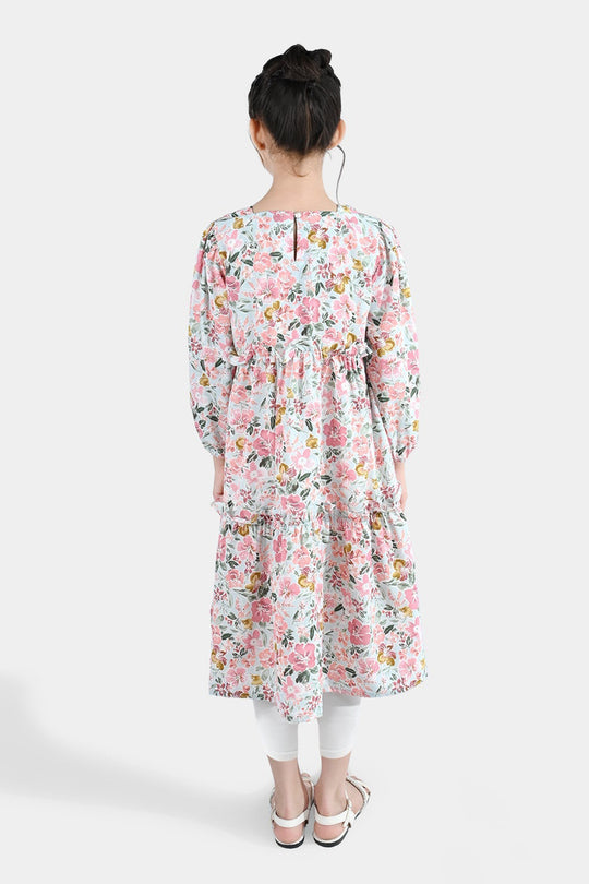 Girls Polyester Printed Frock Whimsical -Multi