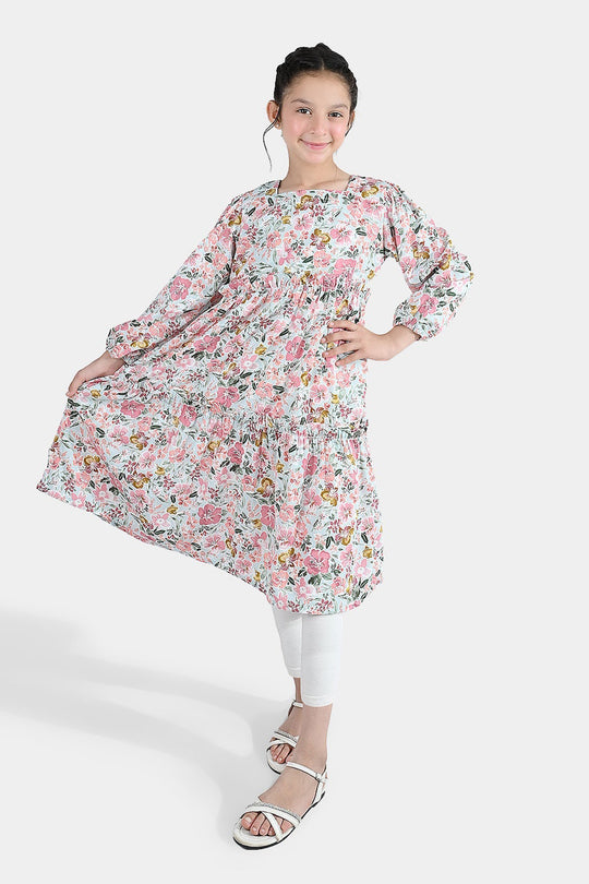 Girls Polyester Printed Frock Whimsical -Multi