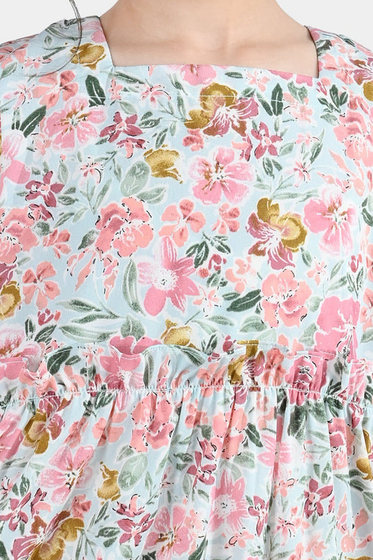 Girls Polyester Printed Frock Whimsical -Multi