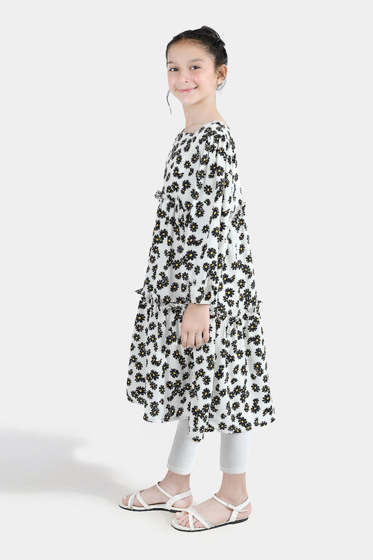 Girls Polyester Printed Frock Retro-Multi