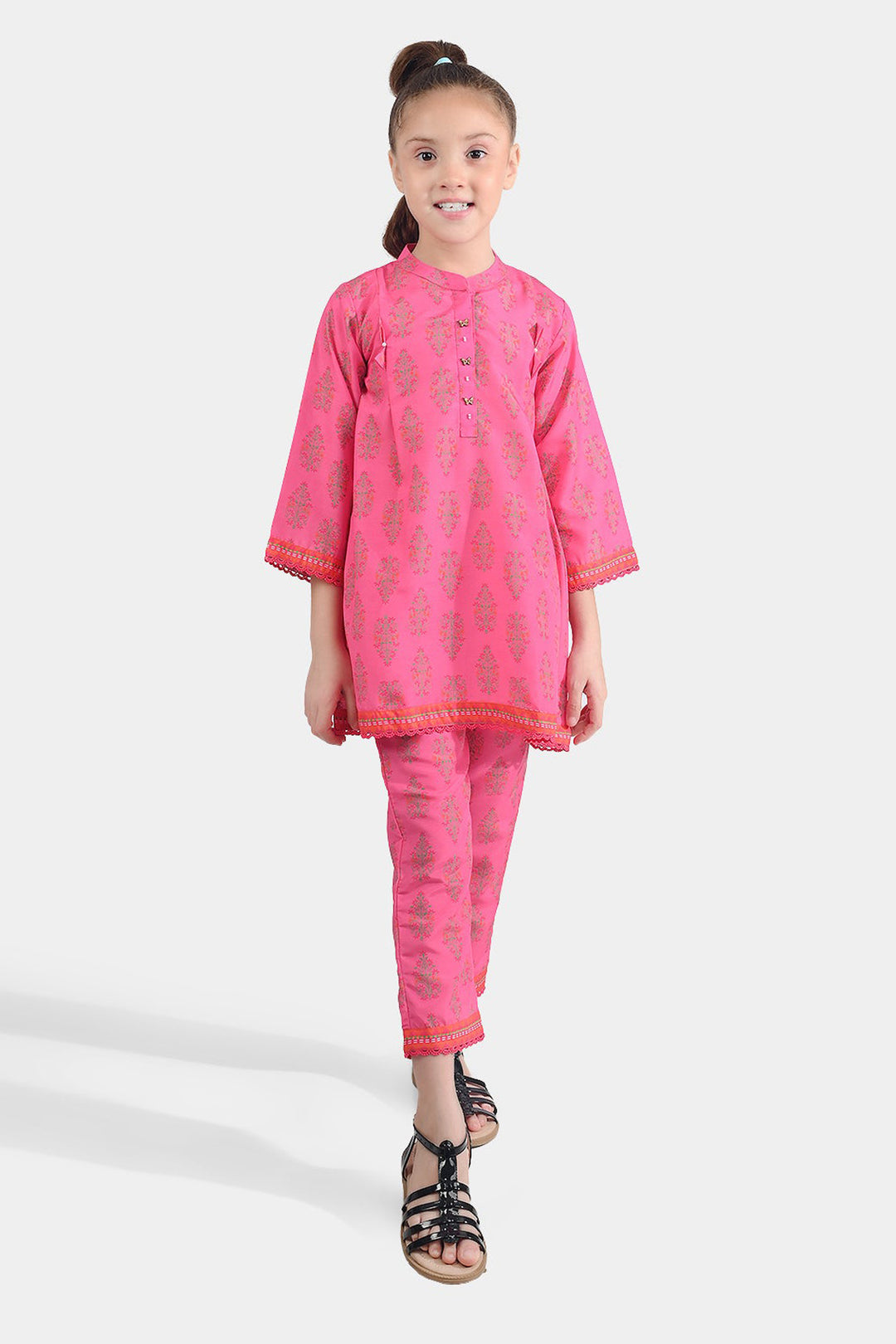 Girls Poly Cambric Printed 2 Pcs Bliss-Pink