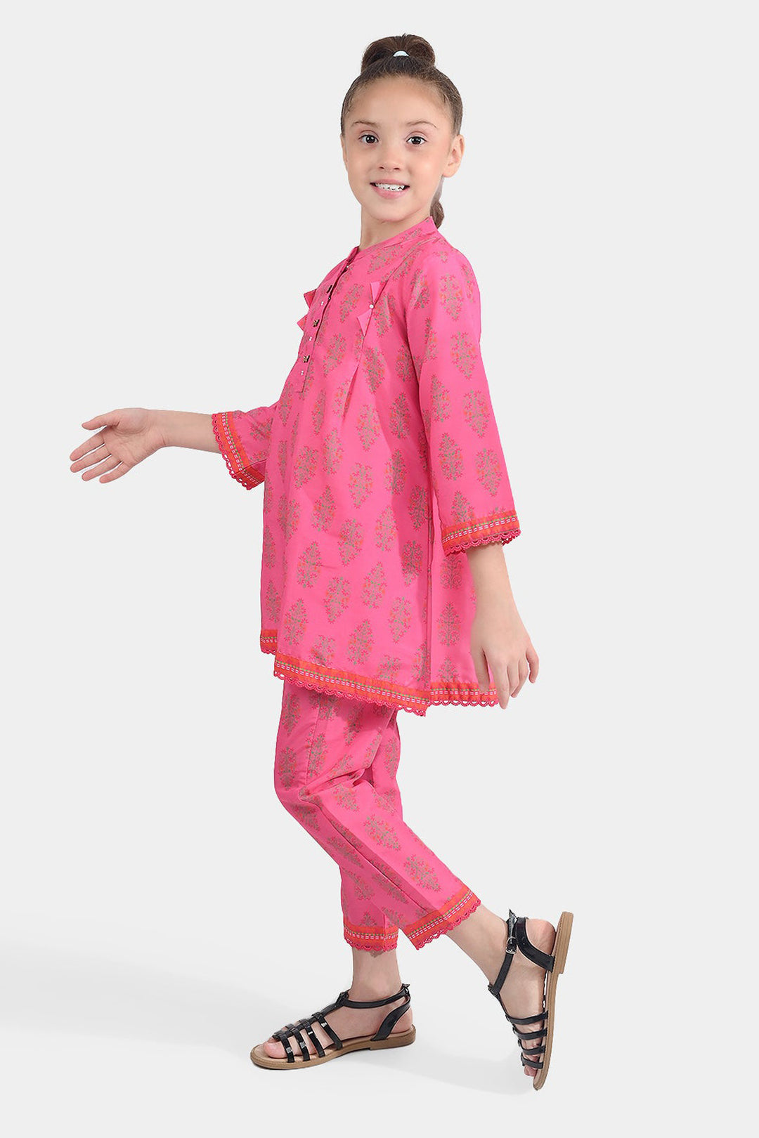 Girls Poly Cambric Printed 2 Pcs Bliss-Pink