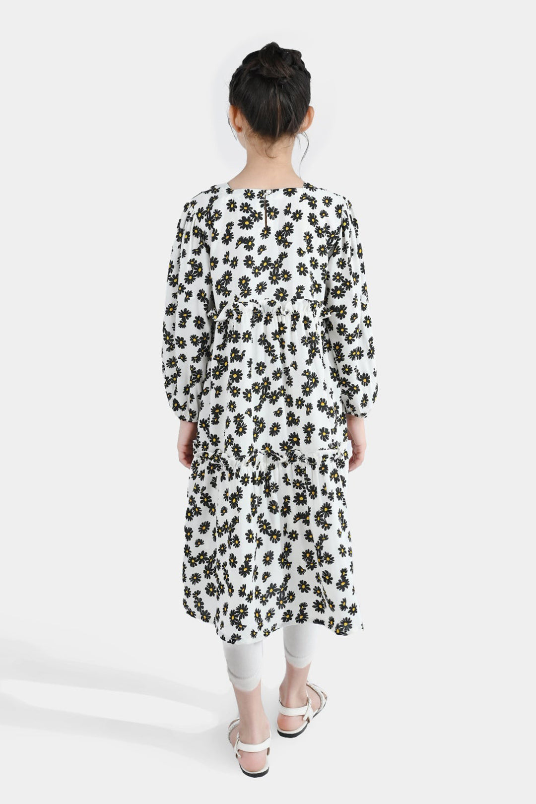 Girls Polyester Printed Frock Retro-Multi