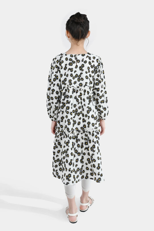 Girls Polyester Printed Frock Retro-Multi