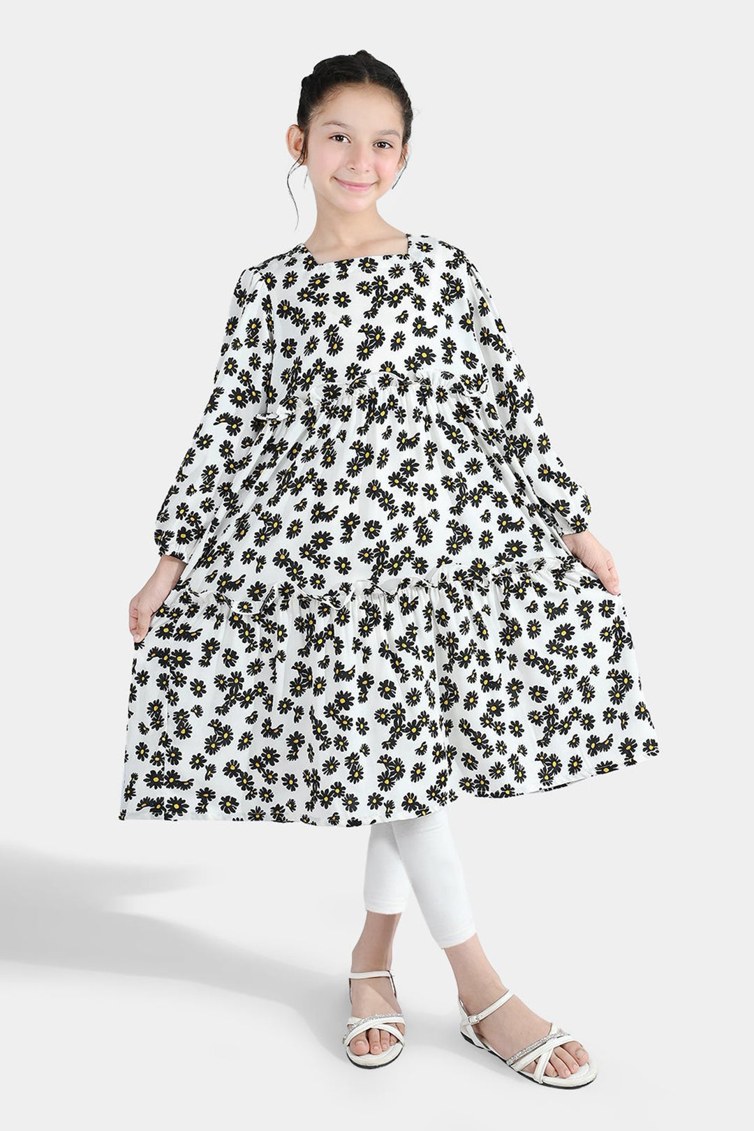 Girls Polyester Printed Frock Retro-Multi