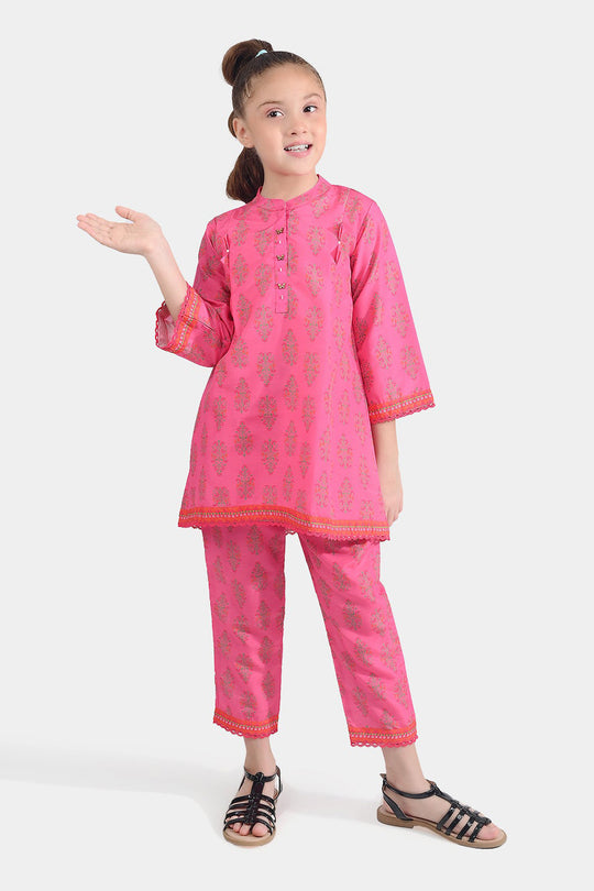 Girls Poly Cambric Printed 2 Pcs Bliss-Pink