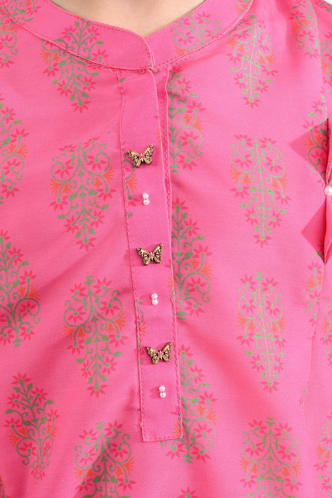 Girls Poly Cambric Printed 2 Pcs Bliss-Pink