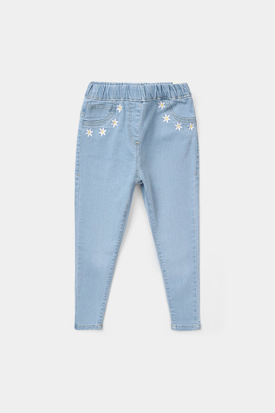 Girls Denim Stretch Jeggings Light Flower - Light Blue