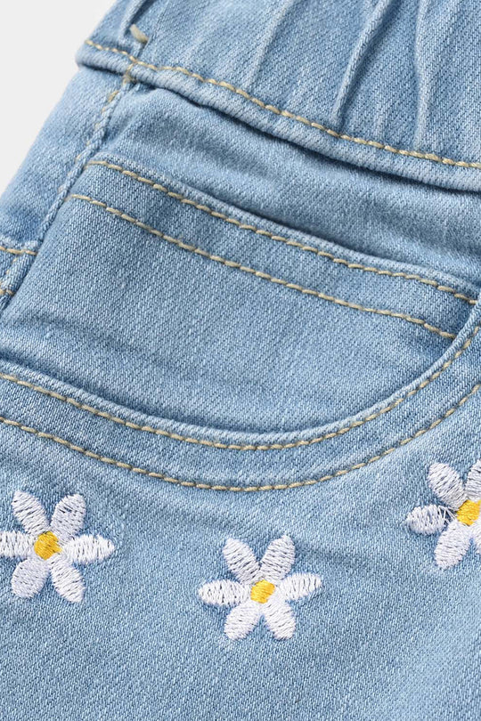 Girls Denim Stretch Jeggings Light Flower - Light Blue